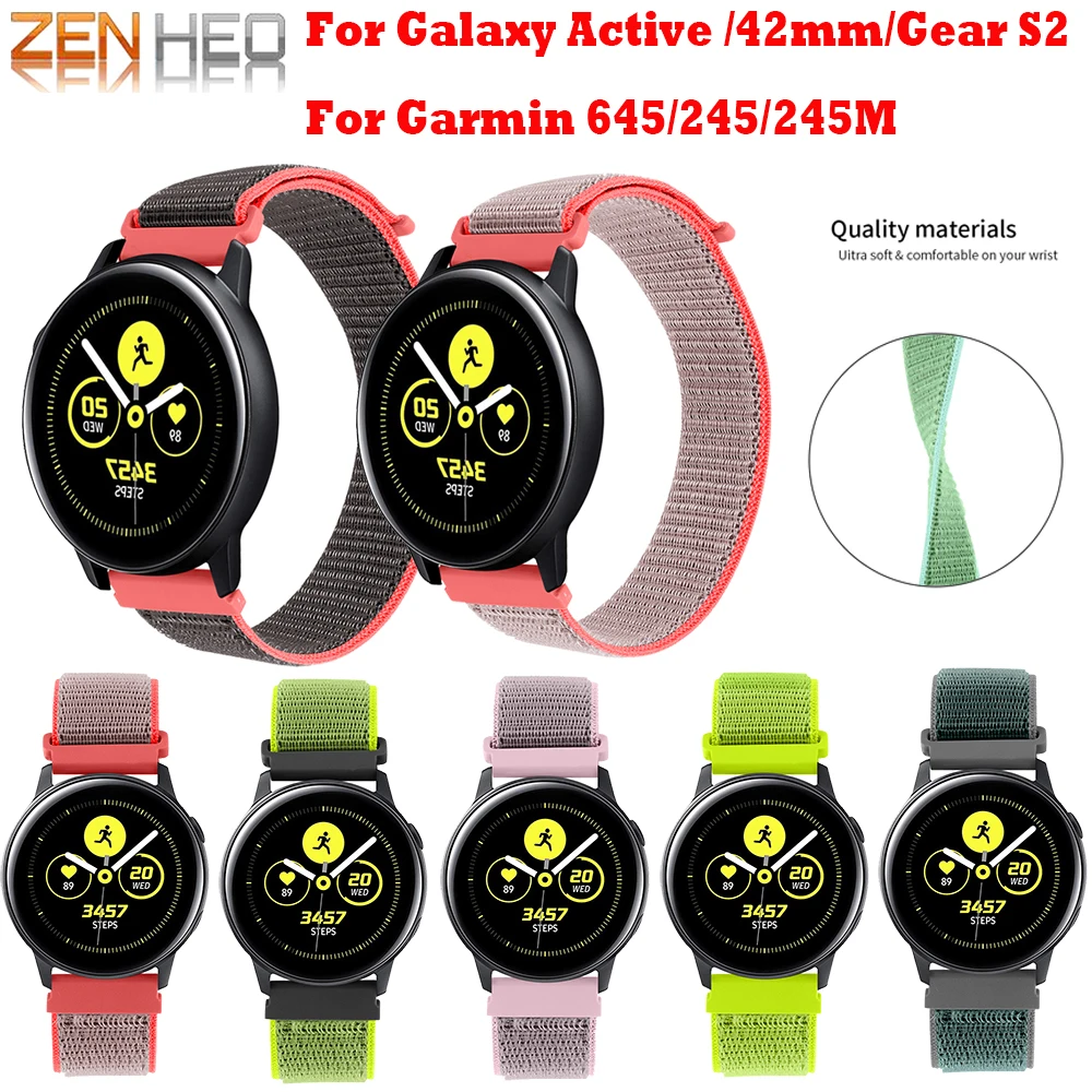 20 мм нейлоновый браслет для samsung Galaxy Watch Active 42 мм gear Sport S2 браслет для Garmin Vivoactive 3 Forerunner 645/345 Band