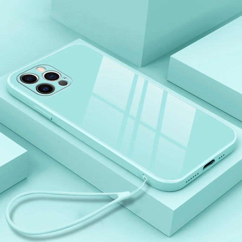 thumbnail image 1 of Funda de teléfono de vidrio templado líquido cuadrado de lujo para iPhone 16 15 14 13 12 11 Pro XS max XR SE X Plus Funda con correa linda ultrafina, 1 of 5
