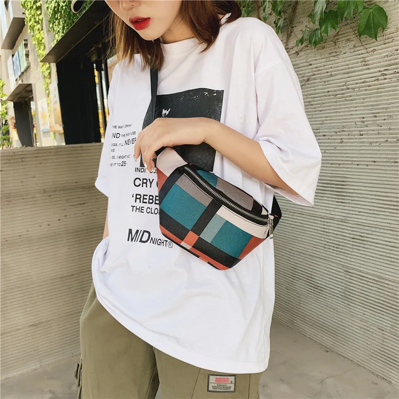 

2019 new fashion plaid waistband PU women's single shoulder oblique straddling women's bag