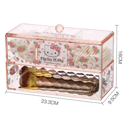 Hello kitty, хлопковая коробка для макияжа, аксессуары, Кисть для макияжа, коллекция пудры, акриловый Органайзер для макияжа, косметический Органайзер, коробка для хранения - Цвет: RectangleDoubleSwab