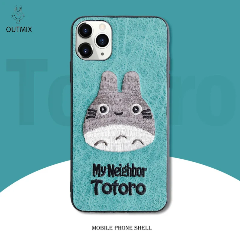 

Totoro case for iphone se 2020 Anime My Neighbor Ins Japan cute shell for Apple xs 7 8p Flexible Embroidered Leather Back-Cover