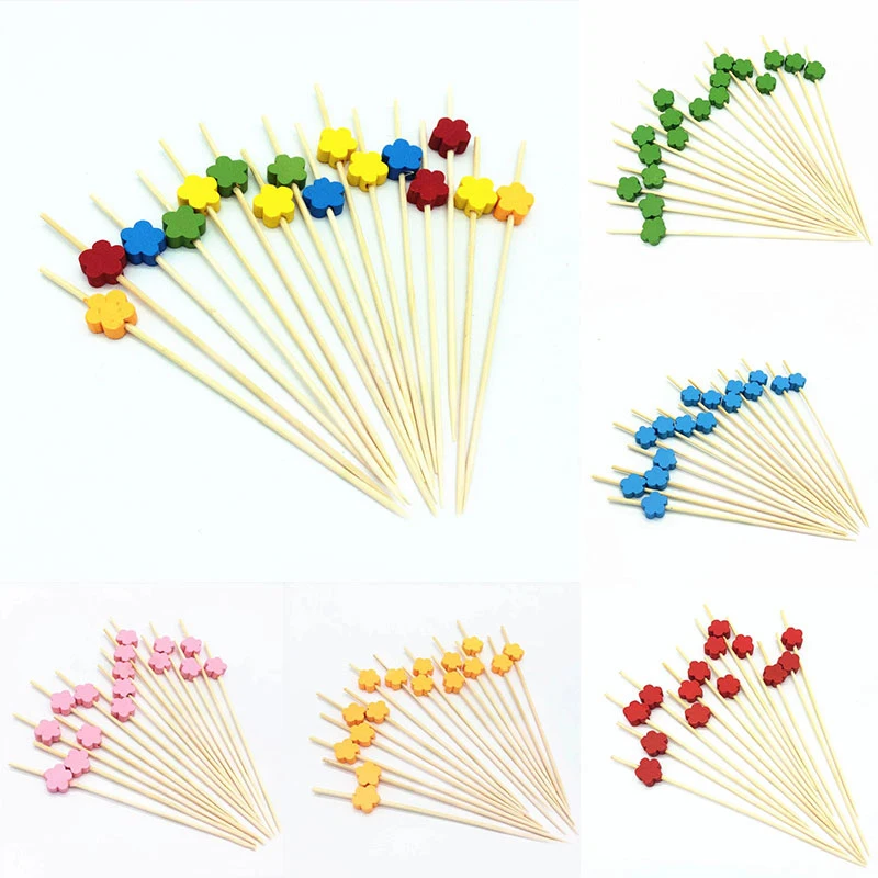 

100 Sticks Toothpicks Fashion Flower Picks Creative Classic Cute Fruit Forks Disposable Artistic Colorful 1 Bag Fruit Picks