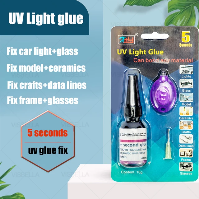 Plastic Repair 5 Seconds Curing Adhesive UV Glue Kit with Light Epoxy  Ultraviolet Glue for Glass Plastic Metal Jewelry Making - AliExpress