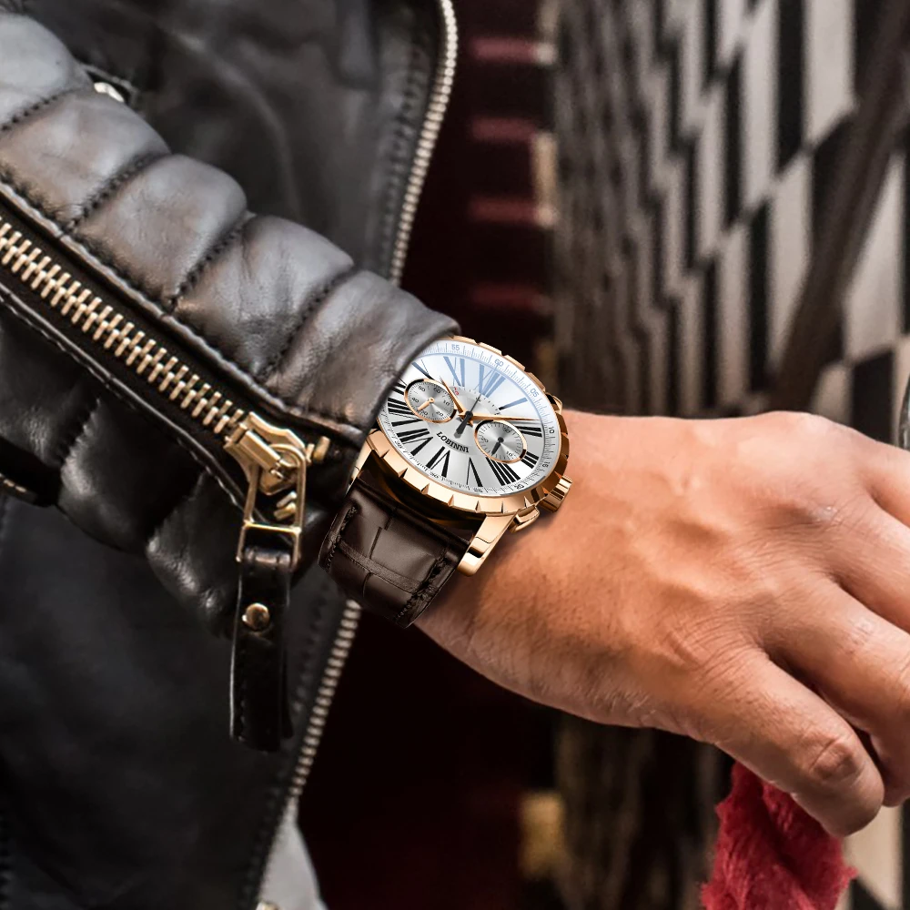 Мужские наручные часы, мужские часы-хореграф, лучший бренд класса люкс, LOBINNI, водонепроницаемые мужские механические наручные часы relogio