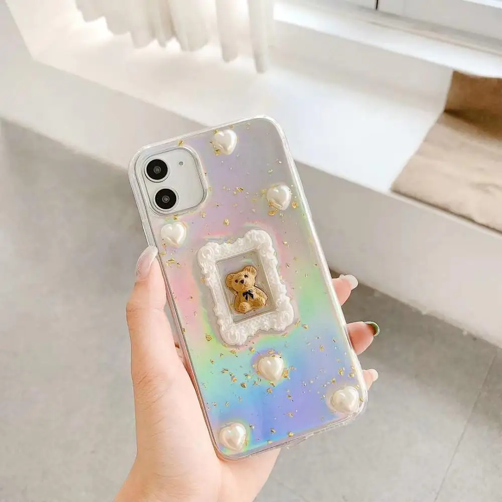 Золотая фольга фоторамка медведь чехол для мобильного телефона iPhone 11Pro Max X XS XR