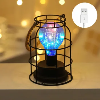 

Night Lamp Iron Outdoor Hanging Portable 15 Fairy Lights Events Home Decor Bar Cordless Patio LED Lantern USB Rechargeable