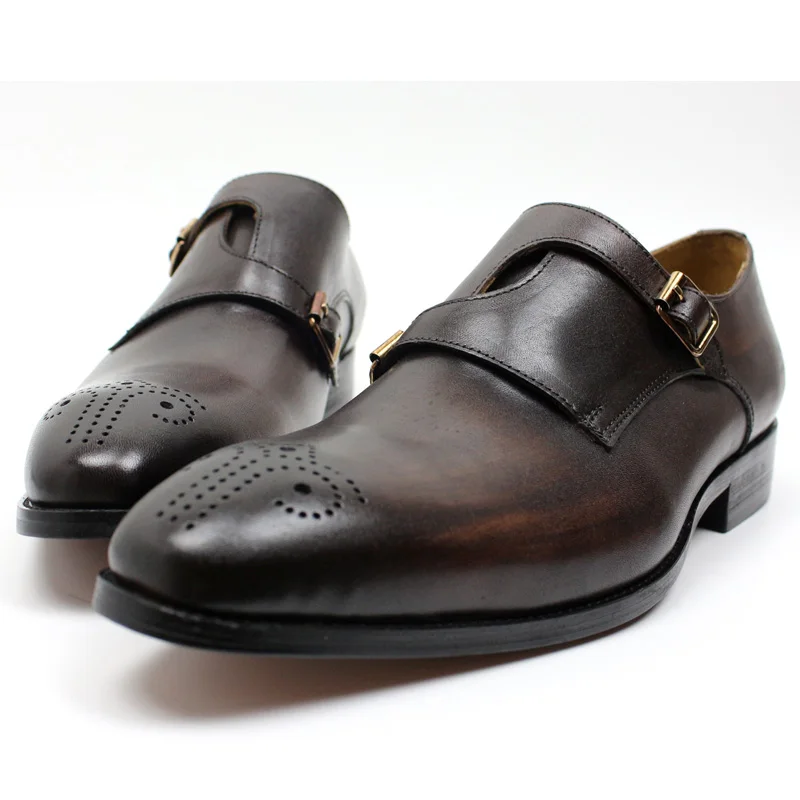 Роскошная итальянская брендовая дизайнерская мужская официальная обувь из натуральной кожи с двойной пряжкой и ремешком в виде монах; офисные свадебные мужские коричневые модельные туфли - Цвет: Brown