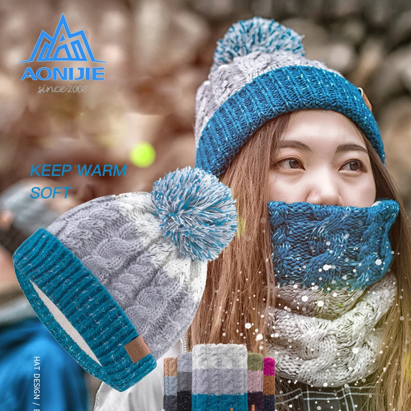 Зимние спортивные шапки AONJIE флисовая вязаная шапка шарф с круглой петлей для