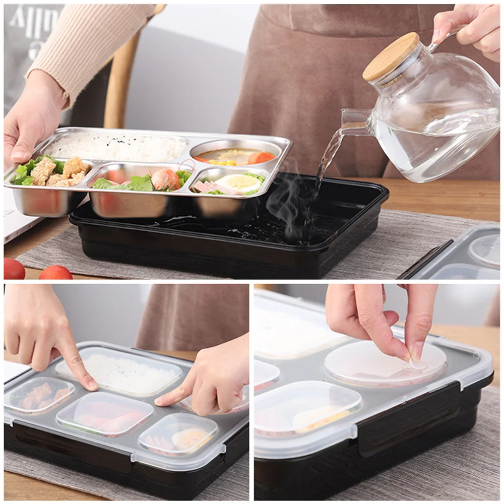 Герметичный Ланч-бокс, контейнеры для еды с отделениями, 304 из нержавеющей стали, ланчбокс для офиса, школы, детский Бенто-бокс с ложкой