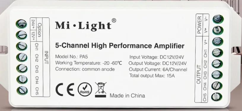 PA5 MiBOXER PA4/PA5 15A 4CH 5CH led высокопроизводительный усилитель серии контроллер и все ШИМ типа светодиодный контроллер DC12V 24 В - Цвет: PA5