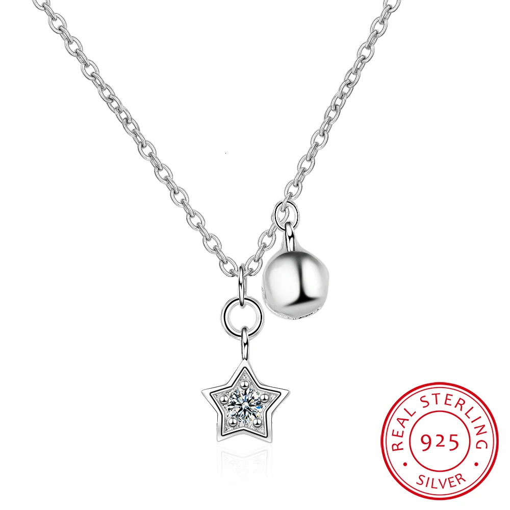 

Star Bell Pendant Female Korean Style 925 Sterling Silver Jewelry Simple Creative Crystal Star Clavicle Chain Necklaces H356