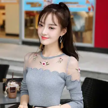 

Sexy pullovers Female sweaters Ladies Knitted Tops fashion embroidery Women sweaters Jumper Pull femme White 2020 Fall winter