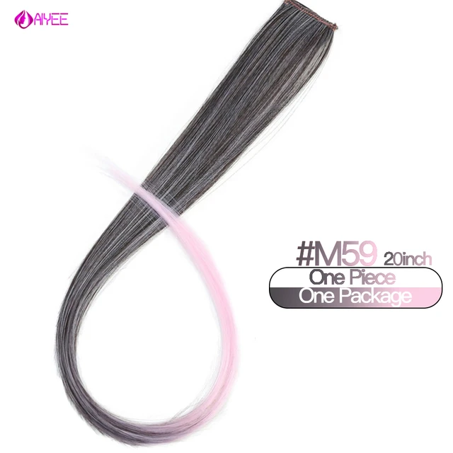 AIYEE Hair Extensions Pure RainBow Hairpiece Clip In Hair Piece Synthetic Long Straight Ombre Pink Red Rainbow Hair Piece 59
