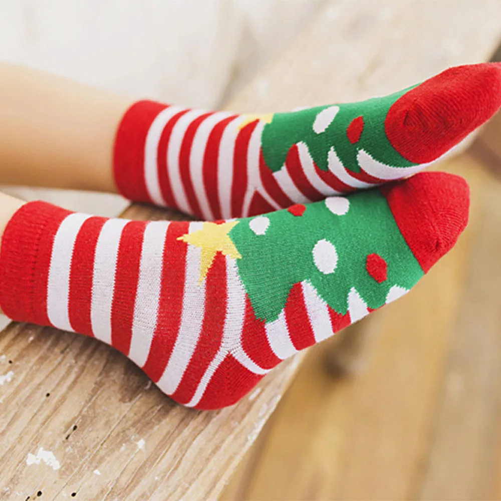 5 пар, хлопковые детские носки для маленьких мальчиков и девочек на весну, зиму и осень, махровые рождественские носки в полоску со снежинками, лосями, Санта Клаусом