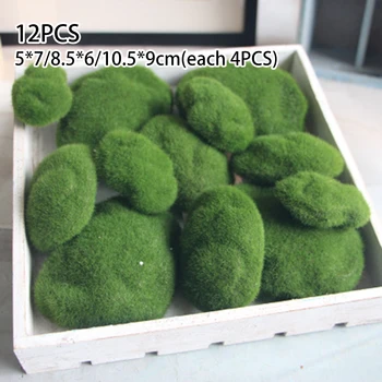 

12PCS Artificial Fake Moss Stone Rock Ball Realistic Garden Decor Fuzzy Green Artificial Moss Ball Home Decoration