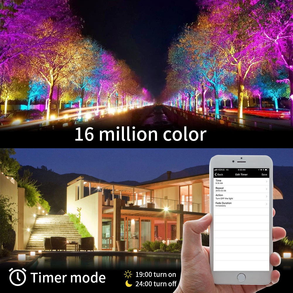 US $69.99 Smart LED Floodlight Outdoor Light RGB 24W Bluetooth40 APP Group Control IP66 Garden Waterproof Color Changing Spotlight
