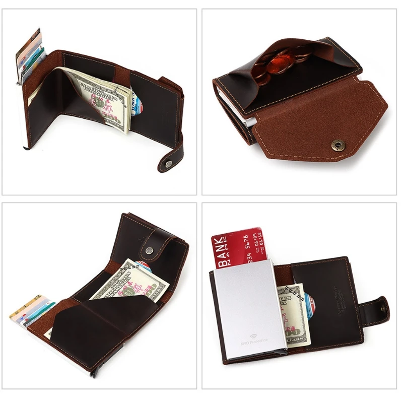Man Vintage RFID Blocking Money Wallet Automatic Pop-up Credit Card Case for Men wallet card holder card holder credit card holder card wallet