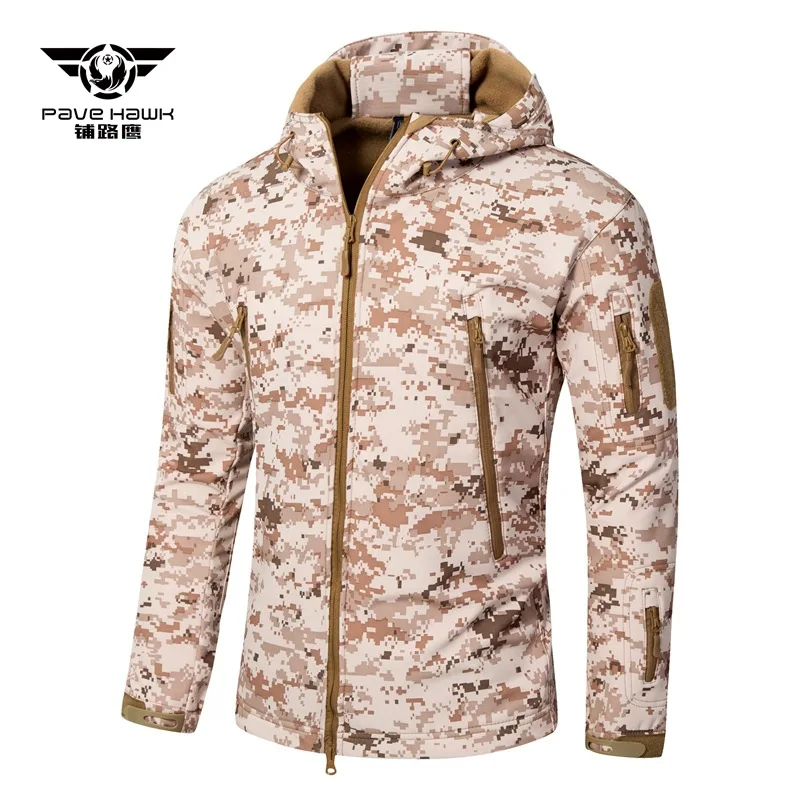 Мужская куртка из кожи акулы, мягкая оболочка V6, тактическая куртка, зимняя уличная Военная Водонепроницаемая Флисовая теплая куртка с капюшоном, новая камуфляжная армейская верхняя одежда - Цвет: 4