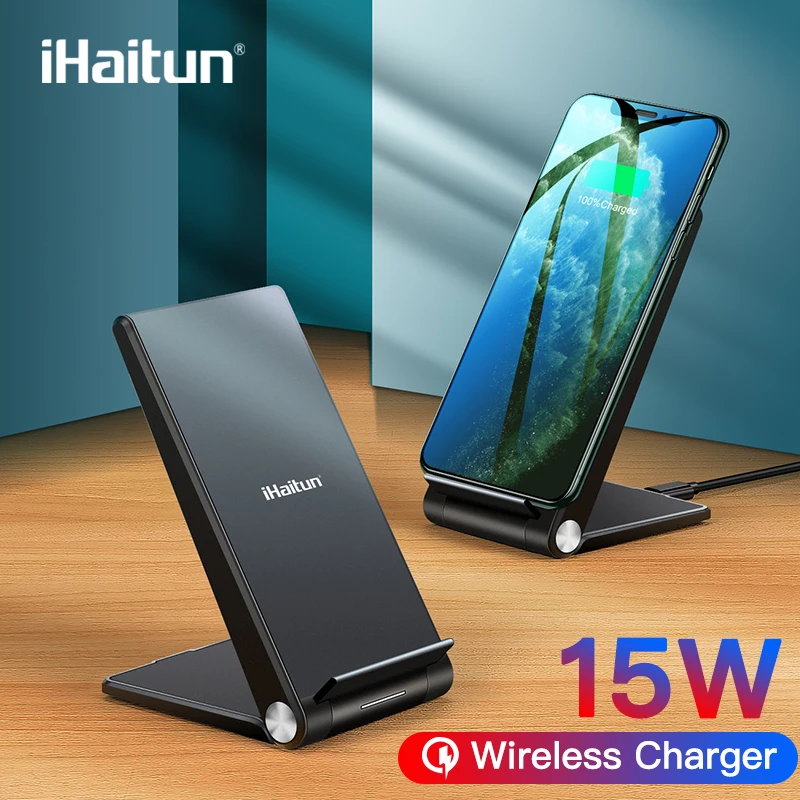Comprar IHaitun 15W Qi cargador inalámbrico tipo C carga rápida 3,0 4,0 soporte para teléfono Pad para iPhone 11 Pro max Samsung Galaxy S10 USB Huawei Mate 30 P30