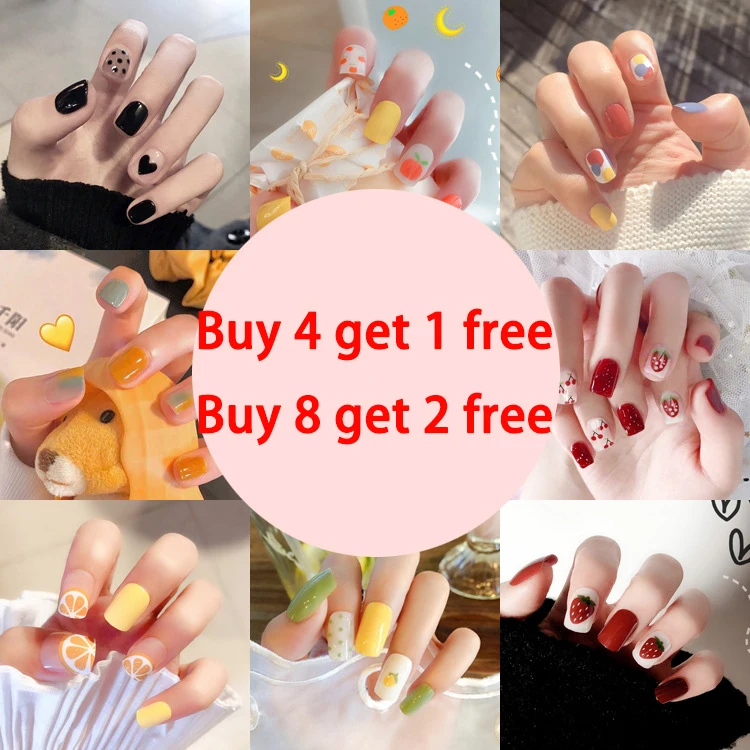 

Nail Art Fake Nails Short Tips Press on With Glue Coffin Stick Clear False Display Designs Set Full Cover Artificial Square Kiss