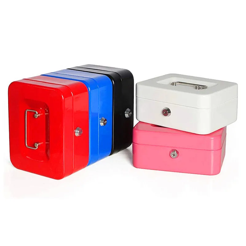 

Small Cash Box with Lock Metal Money Box Portable Home Safe Locking Storage Box with Carry Handle