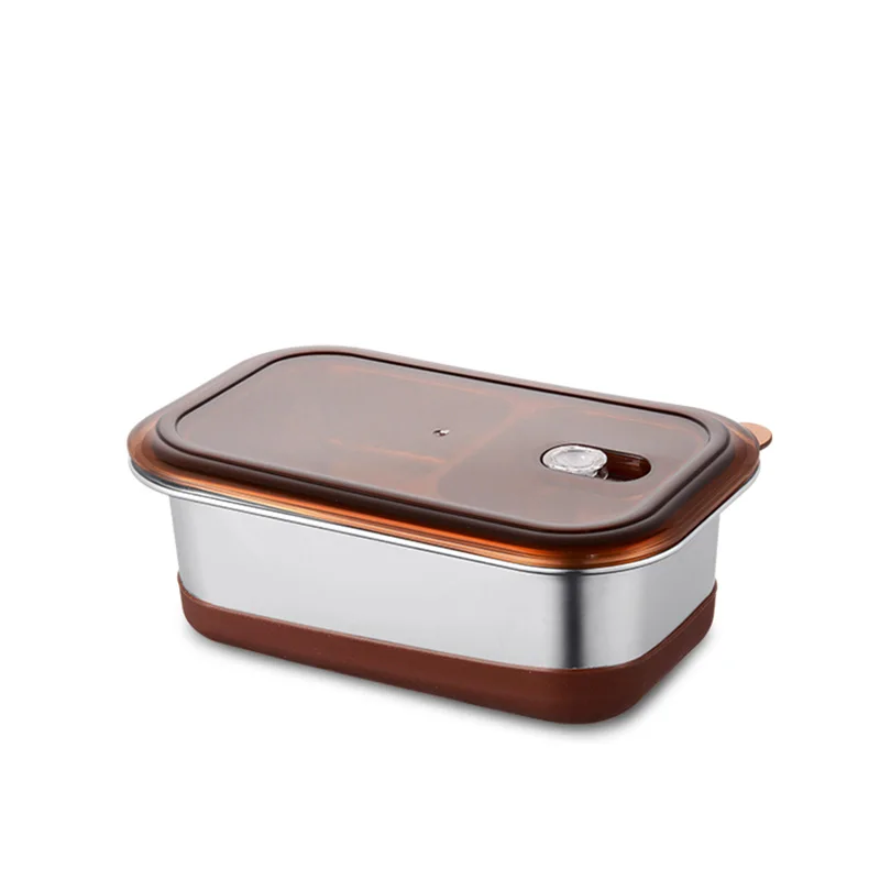 MICCK 304 Ланч-бокс из нержавеющей стали с отделениями портативная порционная коробка Bento для хранения еды контейнер с посуда герметичная Нетоксичная - Цвет: Brown