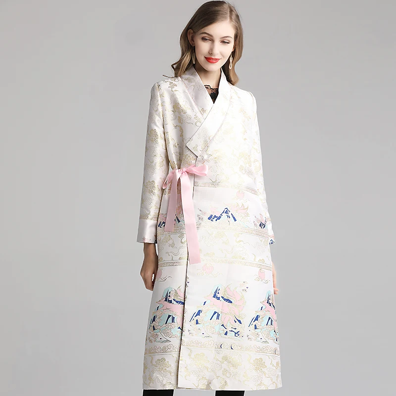 Женские Длинные Cheongsam топы в китайском стиле Осень Зима Элегантный шелк смесь куртка ретро Стенд воротник Тан костюм пальто