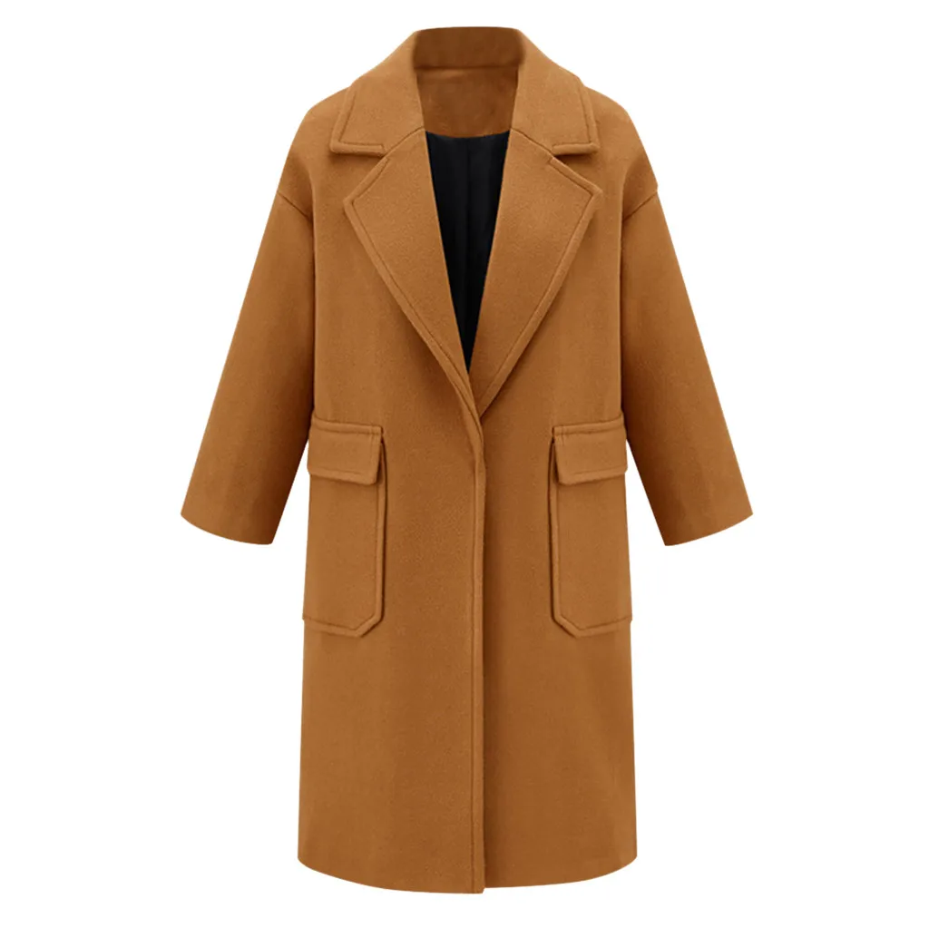 Зимнее пальто женское зимнее шерстяное пальто с отворотом удлиненный верхний жакет верхняя одежда из шерсти Женское Пальто Moda Feminina длинное пальто - Цвет: Хаки