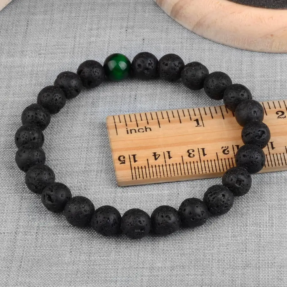 Naturstein Lava Armband Tigerauge Perlen hand gefertigte geflochtene elastische Seil einfache Naturstein Armbänder für Frauen Männer – Detail 3
