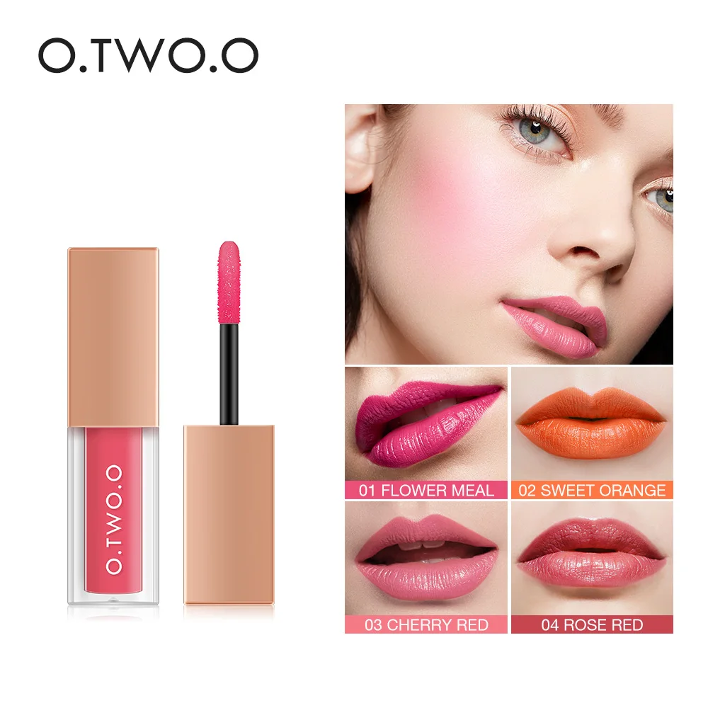 O.TWO.O 2 In 1 Lip Gloss+ Liquid Blusher Double Effect Long Lasting Waterproof 4 Colors Soft Silky Smooth Makeup