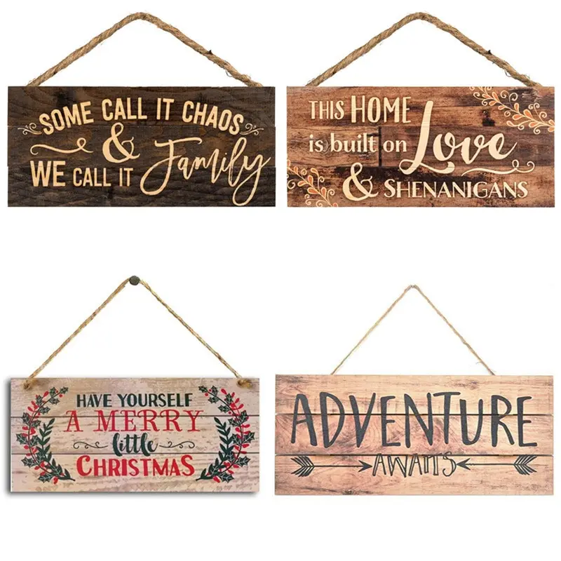 1PC New Year Wooden Door Hanging Sign Kids Bedroom Ornament New Year Party Decoration for Home Wooden Pendant Navidad Gift