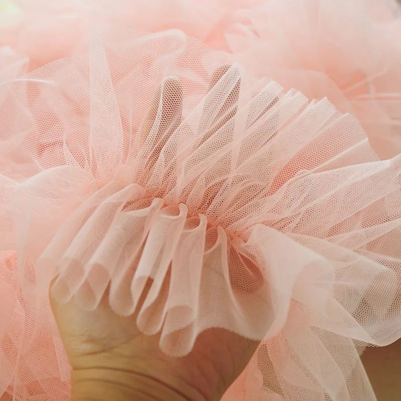

15CM Pink White Blue Bubble Skirt Ruffled Lace Trim Folds Mesh Lace Fabric For Bloomers, Doll, Tutu Lace Dress