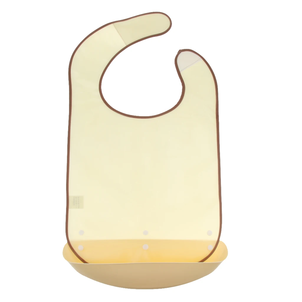 Beige Meals Clothing Protector Bibs Disability Aid Apron w/ PE Pocket Fit for Women Men Children Elderly etc.
