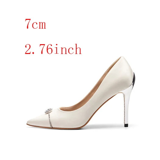 White 7cm Модельные туфли-лодочки со стразами размера плюс на высоком каблуке; женская обувь на шпильке; Новинка; атласная пикантная женская обувь с острым носком; стразы 8 см - Цвет: White 7cm