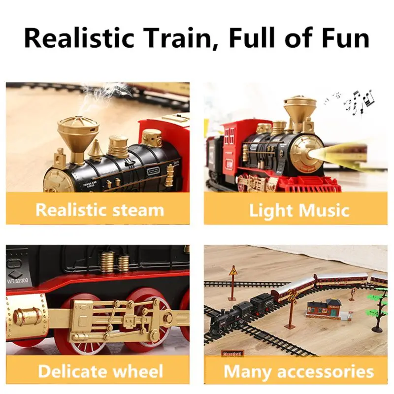 Koop Elektronische Classic Railway Trein Sets w Stoom Locomotief Motor Batterij Operated Play Set Speelgoed Perfect voor Kinderen