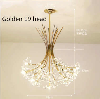 Gold 19 head Современная хрустальная люстра, Потолочная квадратная/круглая подвесная светодиодная Люстра для гостиной, спальни, кухни, скандинавского освещения для столовой - Цвет абажура: Gold 19 head