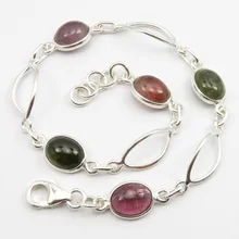 Кабина цепь турмалиновая браслет 8," Твердое Серебро драгоценный камень