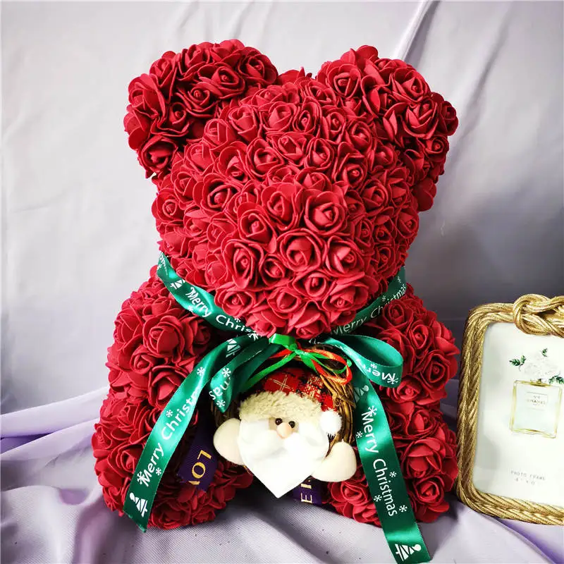 40 см веселый рождественский розовый медведь розы Teddi медведь женский подарок девушке искусственные цветочные украшения вечерние украшения розы - Цвет: 34