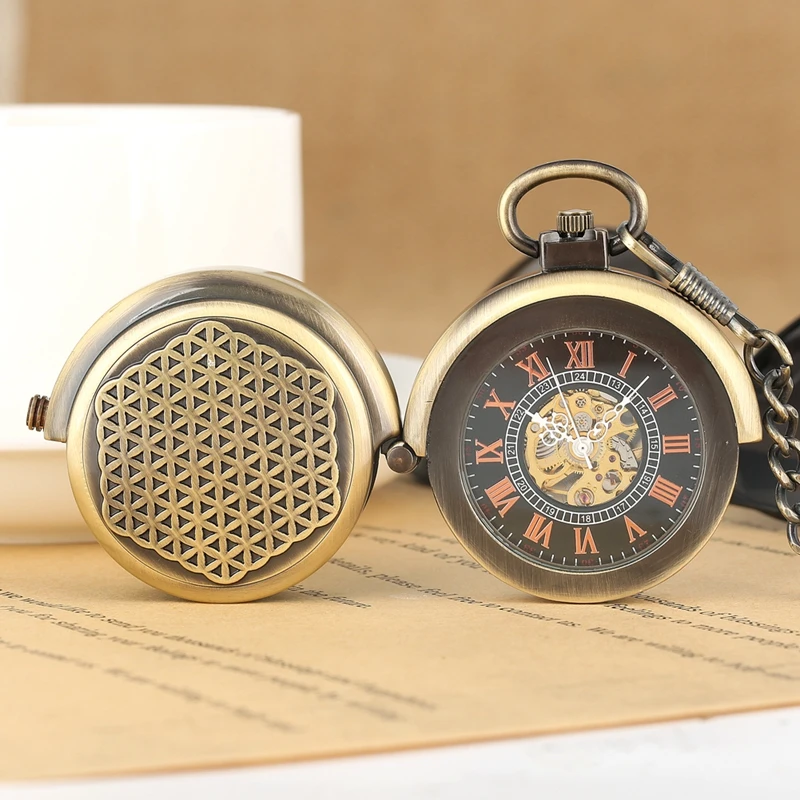 mão-enrolamento relógio de bolso mecânico homem steampunk bronze pocketwatch corrente