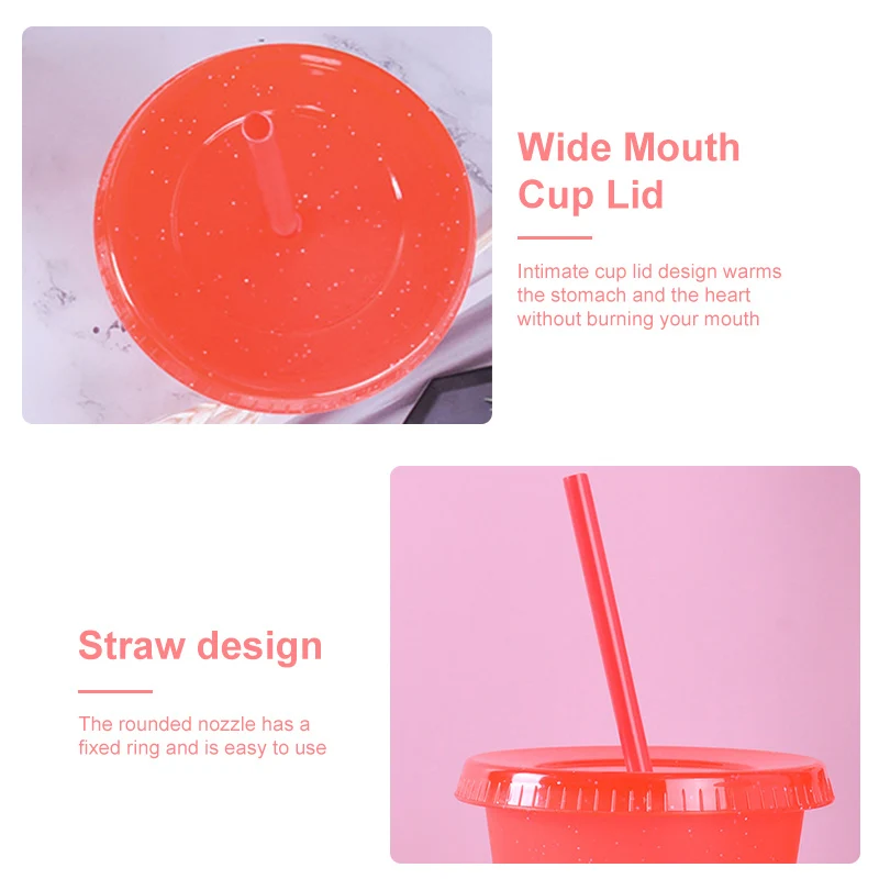 400/700Ml Reusable Flash Powder Tumbler with Lid Matte Finish Straw Cup Diy Plastic Cold Water Bottle Coffee Mug Outdoor Party