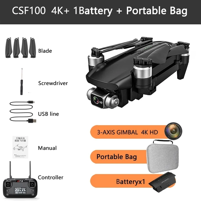 CSF100 GPS Drone 6K Professional HD Dual Camera 3-Axis Gimbal Brushless Motor drones Quadcopter Rc helicopter Toys VS SG906 F11