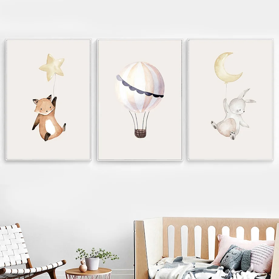 Rabbit-Fox-Sheep-Balloon-Star-Moon-Wall-Art-Canvas-Painting-Nordic-Posters-And-Prints-Animals-Wall