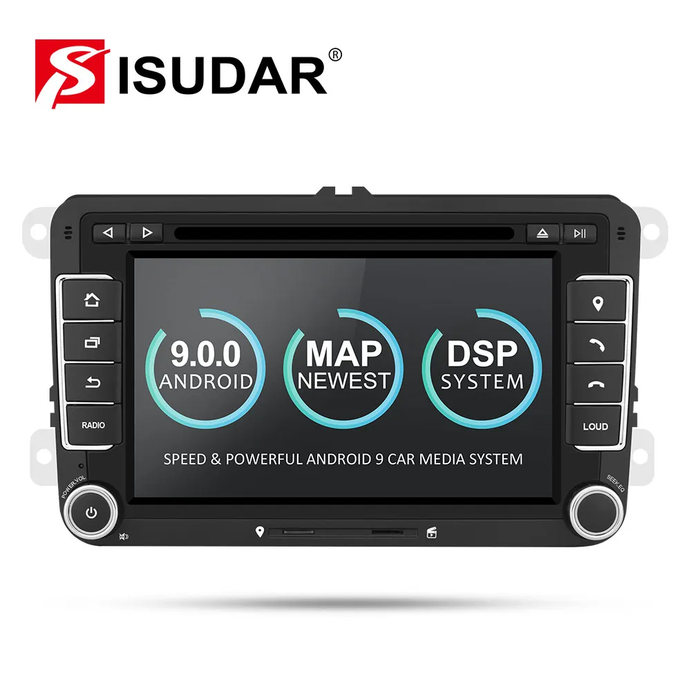 Baratos Isudar coche reproductor Multimedia Android 9 GPS 2 Din para VW Golf Tiguan Skoda Fabia rápido asiento León Canbus automotriz DVD Radio DSP