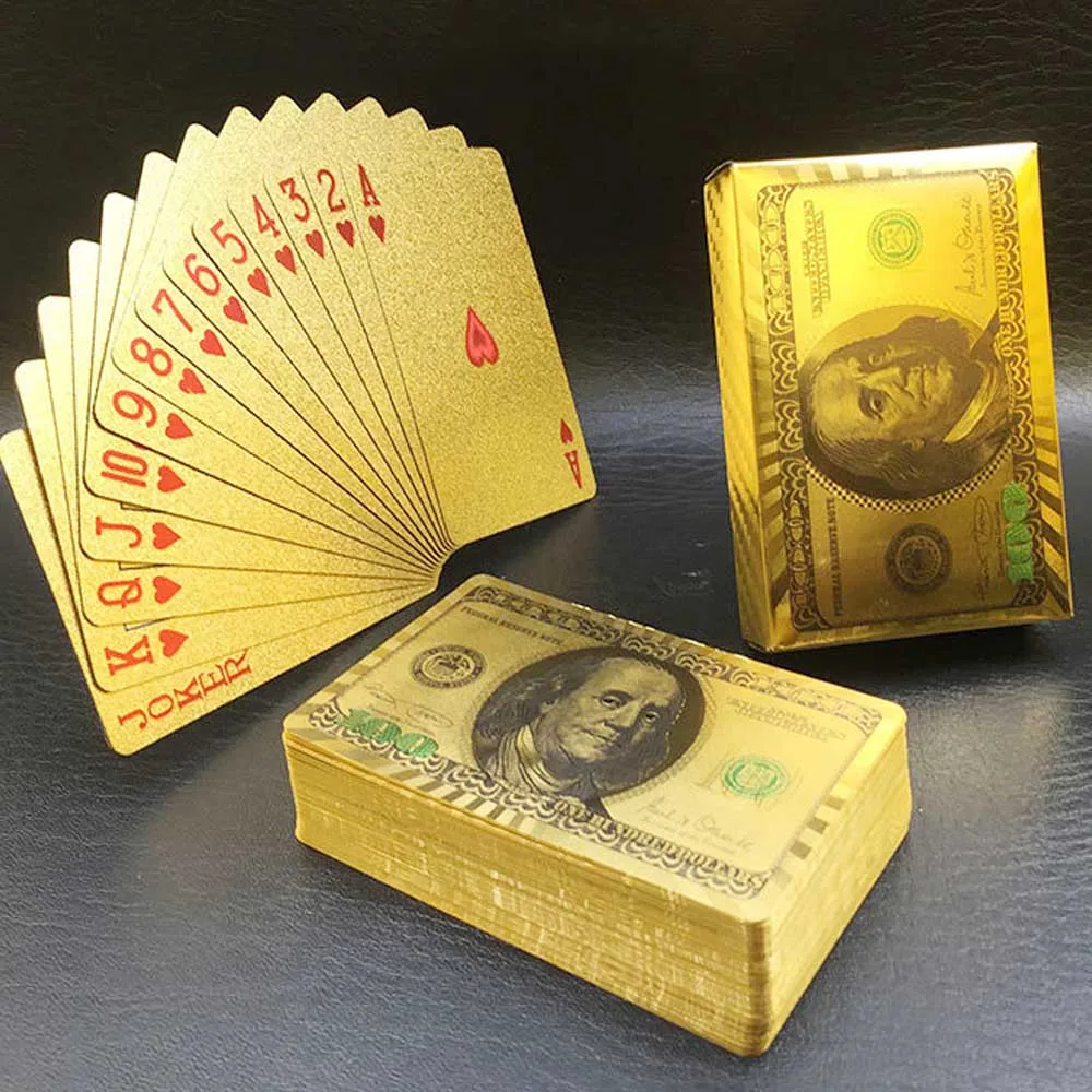 New Gold Currency Pattern Golden Playing Cards Waterproof PET/PVC Plastic  Poker Dollars EUR JPY GBP