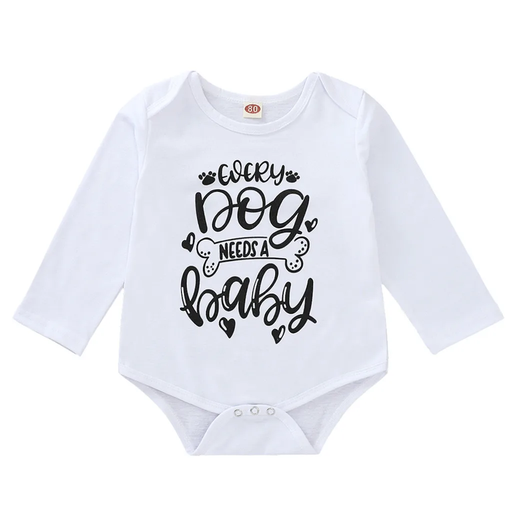 Infant Baby Boys Girls Long Sleeve Letter Print Romper Bodysuit Clothes Product Round Neck Long Sleeve Newborn Bodysuit