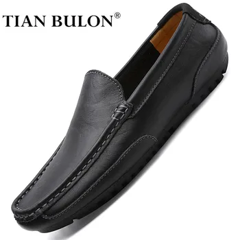 

Genuine Leather Men Casual Shoes Brand 2020 Italian Mens Loafers Moccasins Breathable Slip on Formal Driving Shoes Men Plus Size
