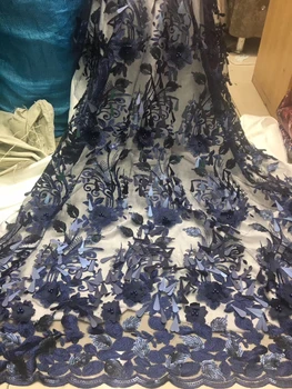 

Unique 3d flower african french lace fabric embroidery african tulle lace fabric for nice dress With sequins FJ28261