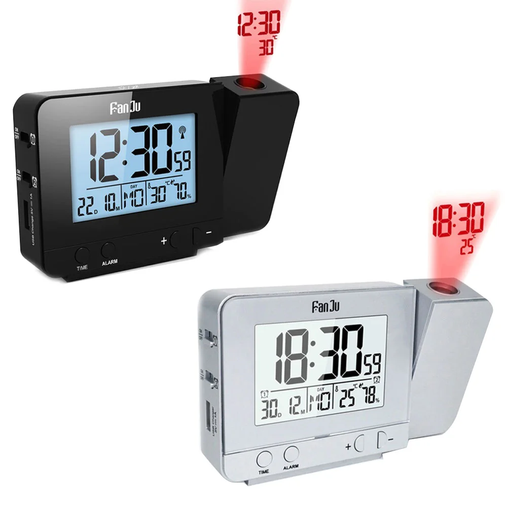 Многофункциональные часы Серебряный сигнальный проектор светодиодный модный кухонный экономичный черный цифровой ЖК-дисплей Погода Проекция влажность календарь