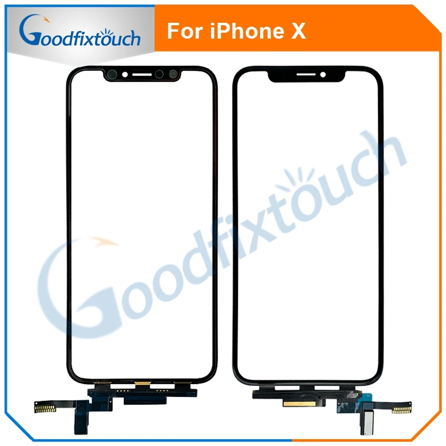 Оригинальная сенсорная панель для iPhone X, дигитайзер сенсорного экрана, передняя внешняя стеклянная панель с гибким кабелем для iPhone X, запасная часть
