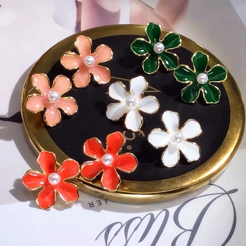 

Cute Enamel Flower Simulated Pearl Earrings Fashion Jewelry Women Sweet Gold Ear Studs For Girl Accesorios Mujer Bijoux Dropship